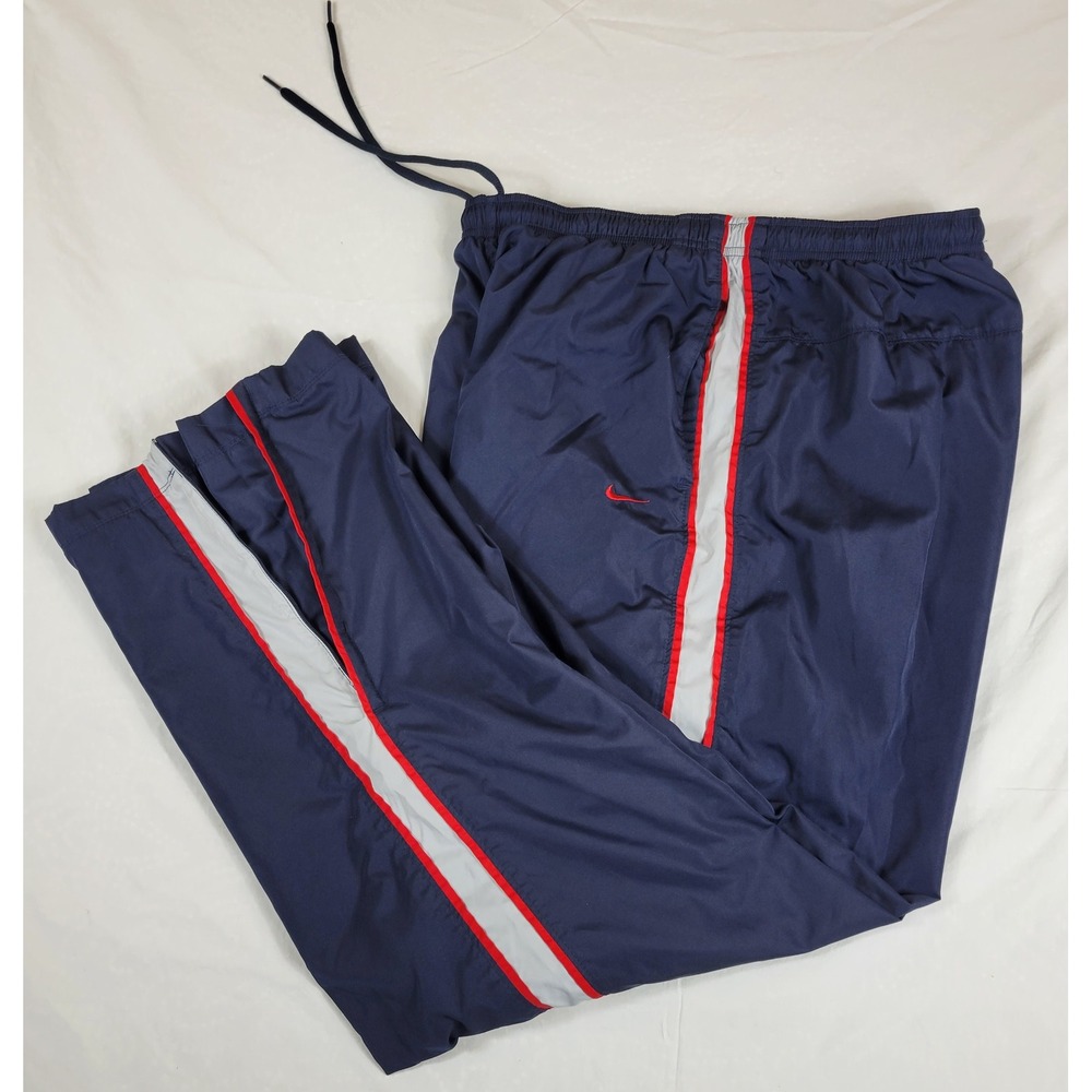 Nike Vintage Track Pants Navy Blue Red White Side Stripe Mens XL H30408PAS Lined - Picture 2 of 10